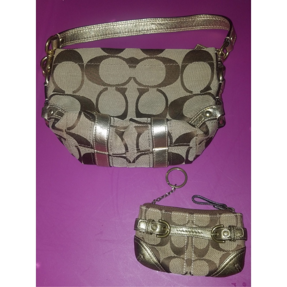 Coach Carly Signature Gold Top Handle Pouch